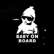 Load image into Gallery viewer, 14*9CM BABY ON BOARD Cool Rear Reflective Sunglasses Child Car Stickers Warning Decals Black/Silver CT-465