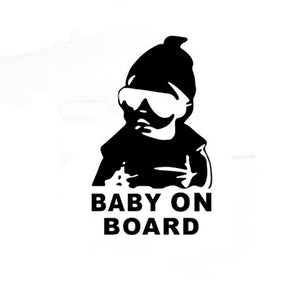14*9CM BABY ON BOARD Cool Rear Reflective Sunglasses Child Car Stickers Warning Decals Black/Silver CT-465