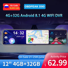 Load image into Gallery viewer, D91 12&quot; Car DVR Rearview Mirror 4G Android 8.1 Dash Cam GPS Navigation ADAS Full HD 1080P Car Video Camera Recorder DVRS
